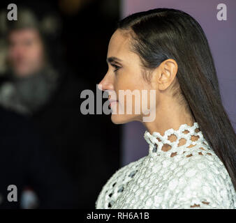Jennifer Connelly assiste la prima mondiale di "alita: Battle Angel' di Odeon Leicester Square. Foto Stock
