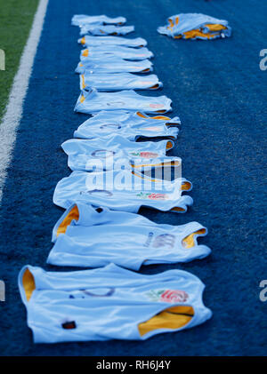 Energia Park, Dublin, Irlanda. Il 1° febbraio 2019. Womens Sei Nazioni di rugby, Irlanda contro l'Inghilterra; l'Inghilterra team warm-up bibs Credito: Azione Sport Plus/Alamy Live News Foto Stock