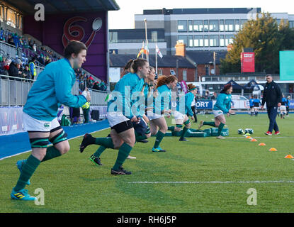 Energia Park, Dublin, Irlanda. Il 1° febbraio 2019. Womens Sei Nazioni di rugby, Irlanda contro l'Inghilterra; l'Irlanda squad warm up prima di credito kickoff: Azione Plus sport/Alamy Live News Foto Stock