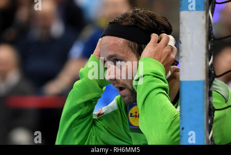 Stuttgart, Germania. 01 feb 2019. Pallamano: tutte le Star Game 2019, tutte le Star team contro il team nazionale tedesco. La Germania Silvio Heinevetter. Credito: Marijan Murat/dpa/Alamy Live News Foto Stock