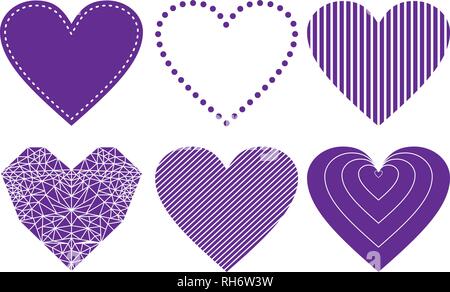 Ultra Violet cuore set di icone, ideale per il giorno di San Valentino e matrimonio. Illustrazione di vettore isolato su bianco. Illustrazione Vettoriale