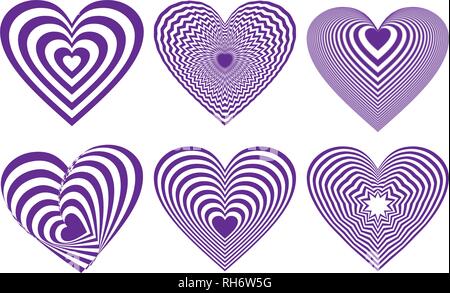 Ultra Violet cuore set di icone, ideale per il giorno di San Valentino e matrimonio. Illustrazione di vettore isolato su bianco. Illustrazione Vettoriale