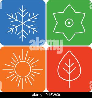 Un set di quattro stagioni icone. Le stagioni - inverno, primavera, estate e autunno. Icona del vettore per il web. Illustrazione Vettoriale Illustrazione Vettoriale