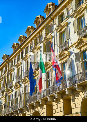 Torino, Italia - 31 dicembre 2018. Facciata del palazzo della Regione Palace. Torino Piemonte, Italia. Foto Stock