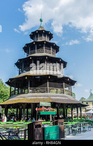 Giugno 24, 2017: Monaco di Baviera, Germania, Chinesischer Turm beer garden Foto Stock