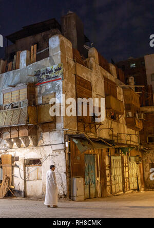 Vecchia casa in legno mashrabiya di al-Balad trimestre, Mecca provincia, Jeddah, Arabia Saudita Foto Stock