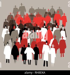 Sagome folle di persone. Abstract grande gruppo di persone. Elegante illustrazione vettoriale. Concetto di business, amicizia, lavoro di squadra, presentazione, c Illustrazione Vettoriale