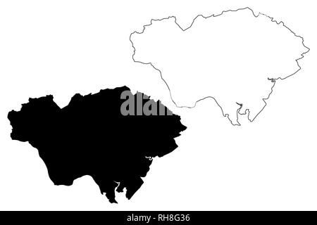 Cardiff (Regno Unito, Galles Cymru, principali zone del Galles) mappa illustrazione vettoriale, scribble schizzo Città e Contea di Cardiff map Illustrazione Vettoriale