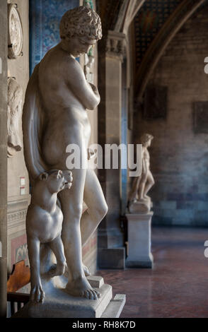 Firenze, Italia - 2018, 1 luglio: "Bacco e Panther" statua in marmo bianco (l'arte fiorentina, XVI secolo), dai Medici collezione granducale. È Foto Stock