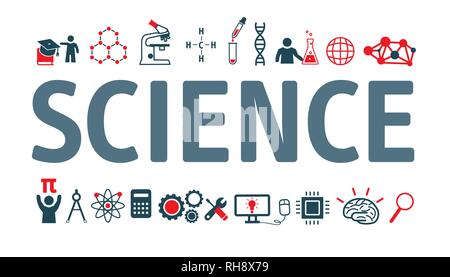 Set di icone vettoriali, firmare e simboli della scienza. Raccolta infografico moderno logo e il pittogramma Illustrazione Vettoriale