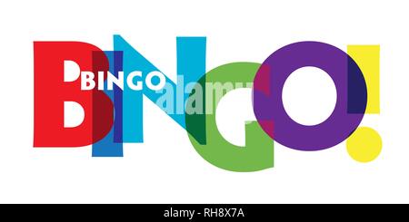 Bingo. Illustrazione Vettoriale lettere banner, badge colorati illustrazione su sfondo bianco Illustrazione Vettoriale