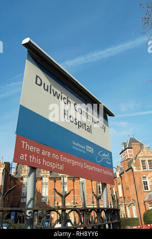 Ingresso segno a dulwich comunità ospedale, east dulwich, Londra, Inghilterra Foto Stock