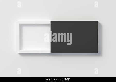 Fustellato aperto piatto nero slitta confezione regalo su sfondo bianco con percorso di clipping intorno a scatola. 3d illustrazione Foto Stock