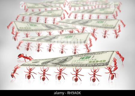 Vista del giocattolo di formiche che trasportano denaro. Foto Stock