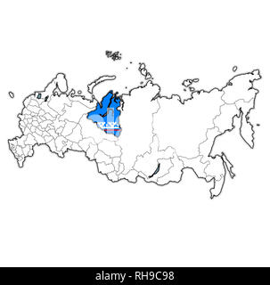 Emblema di Yamal-Nenets Distretto autonomo sulla mappa con le divisioni amministrative e i confini della Russia Foto Stock