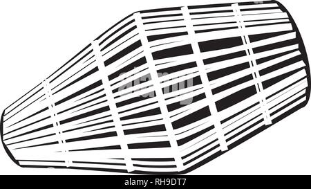 Illustrazione Vettoriale indiana di due facciate tamburo khol hanno giocato con il palmo e le dita di entrambe le mani. Modello nero. Illustrazione Vettoriale
