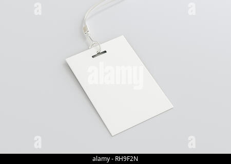 Blank identità ID card su sfondo bianco. 3d illustrazione Foto Stock
