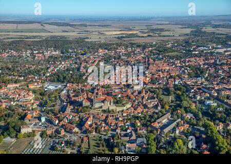 Vista aerea, vista di Quedlinburg, Sassonia-Anhalt, Germania Foto Stock