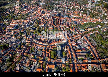 Vista aerea, vista città, Quedlinburg, Sassonia-Anhalt, Germania Foto Stock