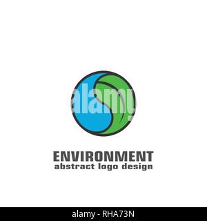 Ambiente vettore logo design, con il concetto di acqua e foglie. Illustrazione Vettoriale