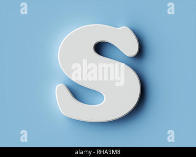 Libro bianco lettera alfabeto carattere font s. Vista anteriore del simbolo di capitale su uno sfondo blu. 3D rendering immagine Foto Stock