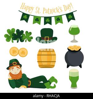 La festa di san Patrizio element collection. Tradizionale Festival irlandese di set di simboli. Illustrazione Vettoriale