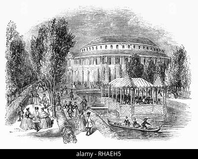 Ranelagh Gardens erano settecento pubblico Pleasure Gardens si trova nel quartiere di Chelsea, allora appena fuori Londra, Inghilterra. Nel 1742, la casa e i giardini sono aperti al pubblico. Il pezzo forte è stata la rotunda rococò, progettato da William Jones, un geometra per la East India Company, un importante luogo di ritrovo per concerti musicali - nel 1765, a nove anni Mozart che vi si svolgono. Vi era anche un padiglione cinese, che è stato aggiunto nel 1750, un lago ornamentale e diverse passeggiate. È ora parte della motivazione del Chelsea Hospital e il sito dell'annuale Chelsea Flower Show. Foto Stock