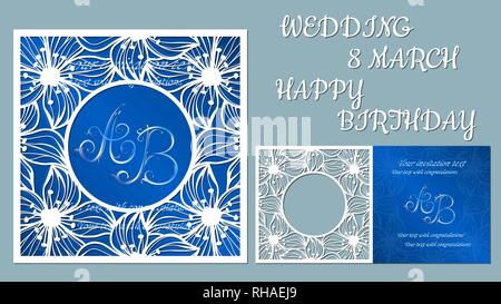 Vector biglietto di auguri per le festività. Con l'immagine di fiori, le orchidee. Iscrizioni-matrimonio 8 Marzo, buon compleanno. Modello per il taglio laser, plot Illustrazione Vettoriale