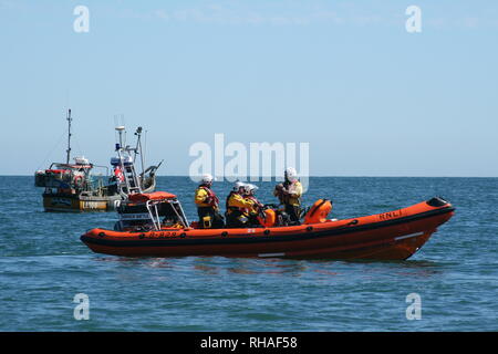 Hayling Island la barca di salvataggio Derrick battaglia a Selsey scialuppa di salvataggio giorno nel mese di agosto 2018 Foto Stock