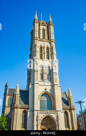 Ghent, Belgio: la Cattedrale di San Bavone (Sint-Baafs cattedrale o Sint Baafskathedraal), un 89-metro-tall Cattedrale Gotica nel centro della citta'. Foto Stock