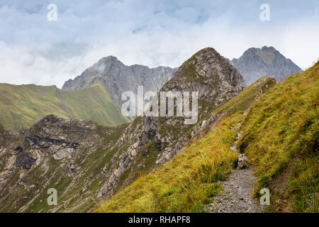 Vista dalla montagna Nebelhorn, Oberstdorf, Alpi Allgäuer, Algovia, Baviera, Germania, Europa Foto Stock