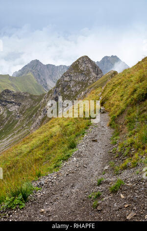 Vista dalla montagna Nebelhorn, Oberstdorf, Alpi Allgäuer, Algovia, Baviera, Germania, Europa Foto Stock