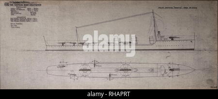 AJAX NEWS & includono il servizio di assistenza - THORNYCROFT PIANI WARSHIP - tipo;TORPEDINIERA DESTROYER DESIGN. Nome:indomito. - THORNYCROFT DISEGNI PER UN 600 TON 35 nodo macchine turbina nave. Foto:VT raccolta/AJAX REF:91907 2774 Foto Stock