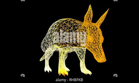 3D rendering di un animale wireframe isolata su uno sfondo nero Foto Stock