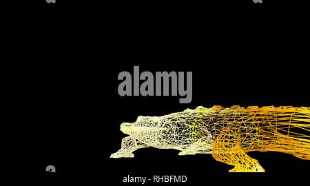 3D rendering di un animale wireframe isolata su uno sfondo nero Foto Stock
