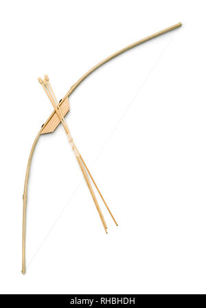 Legno giocattolo di arco e frecce isolato su bianco Foto Stock