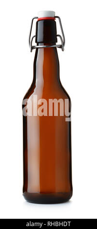 Svuotare brown swing top bottiglia di vetro isolato su bianco Foto Stock