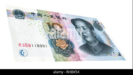 La banconota cinese di 10 yuan con il ritratto di Mao Zedong. Cinese valuta della carta Foto Stock