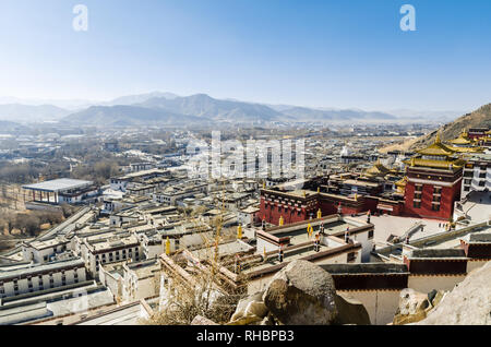 Tashi Lhunpo monastero e la città di Shigatse, Shigatse, nel Tibet Foto Stock