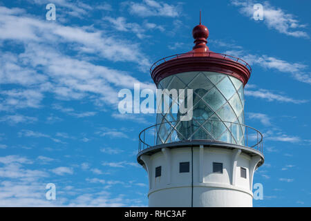 Dettaglio della lampada e lente sul Faro Kilauea in Kauai Foto Stock