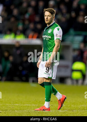 Easter Road, Edimburgo, Regno Unito. 2° febbraio 2019. Ladbrokes Premiership, Hibernian versus Aberdeen; Marc McNulty di Hibernian fa il suo debutto Credito: Azione Sport Plus/Alamy Live News Foto Stock