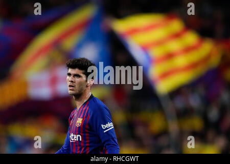 Camp Nou, Barcellona, Spagna. 2° febbraio 2019. La Liga calcio, Barcellona rispetto a Valencia; Carles Alena del FC Barcelona segue l'azione Credit: Azione Plus sport/Alamy Live News Foto Stock