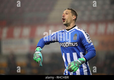 Mouscron, Belgio.. 2° febbraio 2019. MOUSCRON, Belgio - 01 febbraio : Nicolas Penneteau di Charleroi durante la Jupiler Pro League Match Day 24 tra Royal Excel Mouscron e Sporting Charleroi nel febbraio 01, 2019 in (foto di Vincent Van Doornick/Isosport) Foto Stock