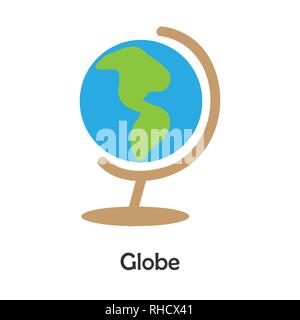 Globo in stile cartoon, tessera della scuola per bambini in età prescolare, attività per i bambini, illustrazione vettoriale Illustrazione Vettoriale