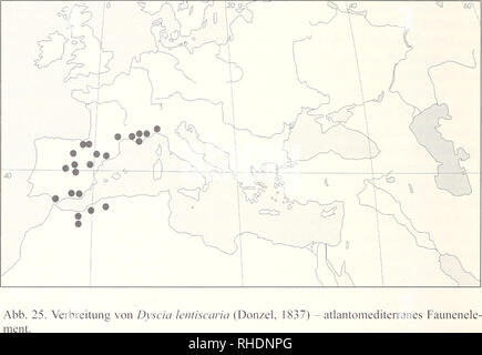 . Bonner zoologische Monographien. Zoologia. 42 Nachweise (abb. 25). - Italien Ligurien (Wamecke 1940); Frankreich - Alpes Maritimes (coli. ZFMK), Hyeres/Provence, Hautes Alpes, (Warnecke 1940, Wehrli 1953), Vaucluse (Faquaet in litt., 1996), Ardeche (R. Henriot), Corbieres (Liikasch); Spanien - Navarra, Alava (Gomez de Aizpürua 1988), Saragozza, Burgos (S. Ortner), Sierra de Luna (coli. ZFMK), Guadalajara (Dominguez &AMP; Baixeras 1994), Cuenca (M. Korb), Albarracin, El Escorial, Granada e Cadice (Wehrli 1953), Almeria (R. Trusch); Marokko - Guenfouda/Oujda, Djebel Bou- Kheltoum pioli (1981); Alg Foto Stock
