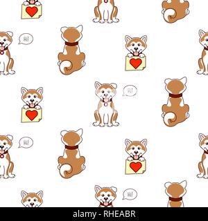 Shiba Inu cane carino pattern sfondo vettoriale. Illustrazione Vettoriale