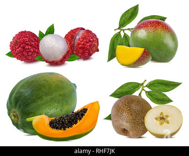 Raccolta di frutti esotici isolato su uno sfondo bianco Foto Stock