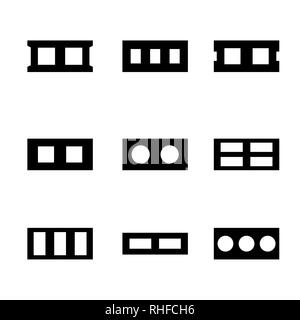 Le icone di set di blocchi di calcestruzzo di scorie, silhouette in nero su sfondo bianco. In stile appartamento, illustrazione vettoriale. Illustrazione Vettoriale