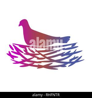 Nido e icona di uccelli Illustrazione Vettoriale