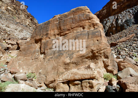 Le formazioni rocciose di Lawrence della primavera nel deserto a Wadi Rum. L'area protetta elencati come patrimonio mondiale dall' UNESCO, Giordania Foto Stock